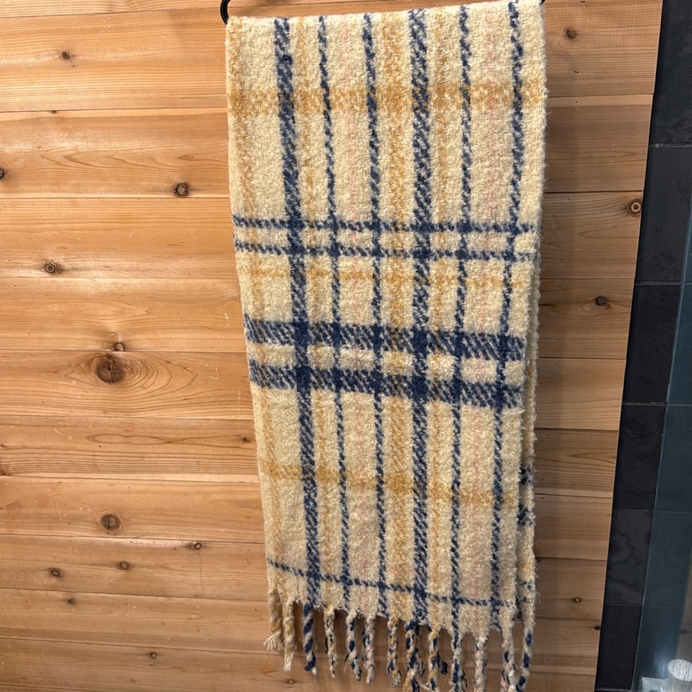 Oak + Fort plaid scarf with fringe